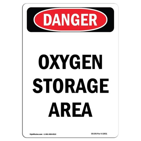 SIGNMISSION OSHA Danger Sign, Portrait Oxygen Storage Area, 10in X 7in Aluminum, 7" W, 10" L, Portrait OS-DS-A-710-V-1851